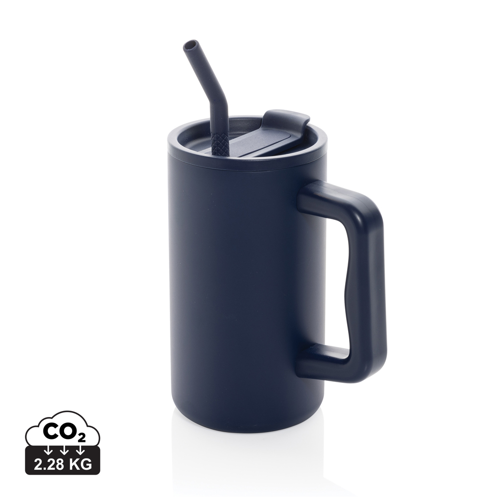 Mug publicitaire 800ml inox recyclé Cube Bleu marine
